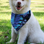 Blue Tropical Leaves Print Over The Collar Dog Bandana