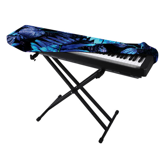 Blue Tropical Leaves Print Piano Keyboard Cover