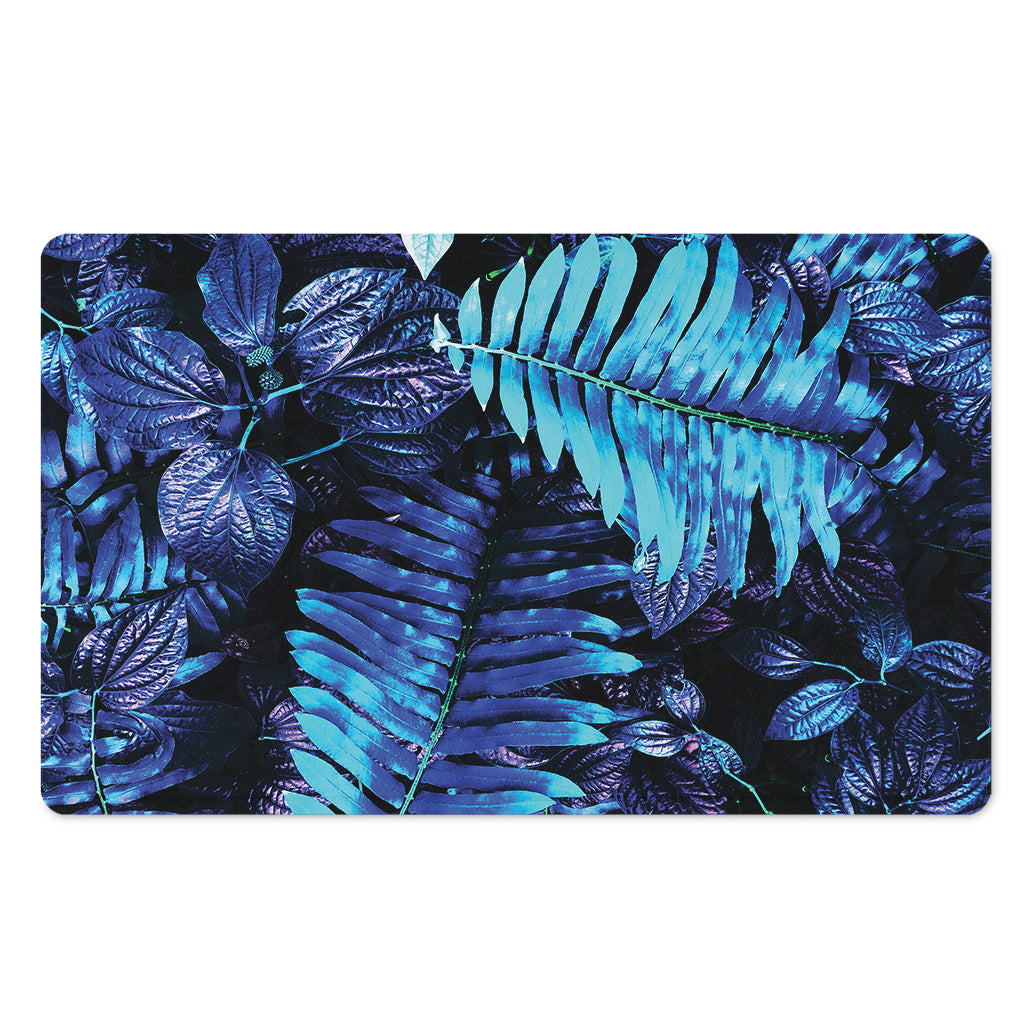 Blue Tropical Leaves Print Polyester Doormat