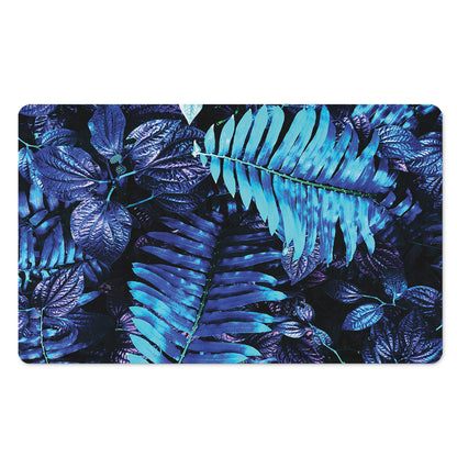 Blue Tropical Leaves Print Polyester Doormat
