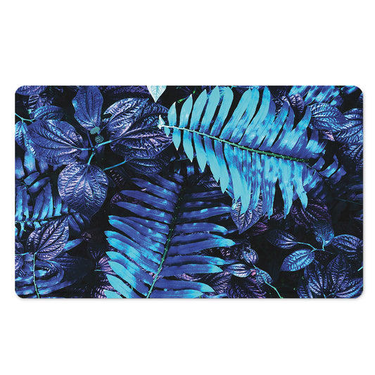 Blue Tropical Leaves Print Polyester Doormat