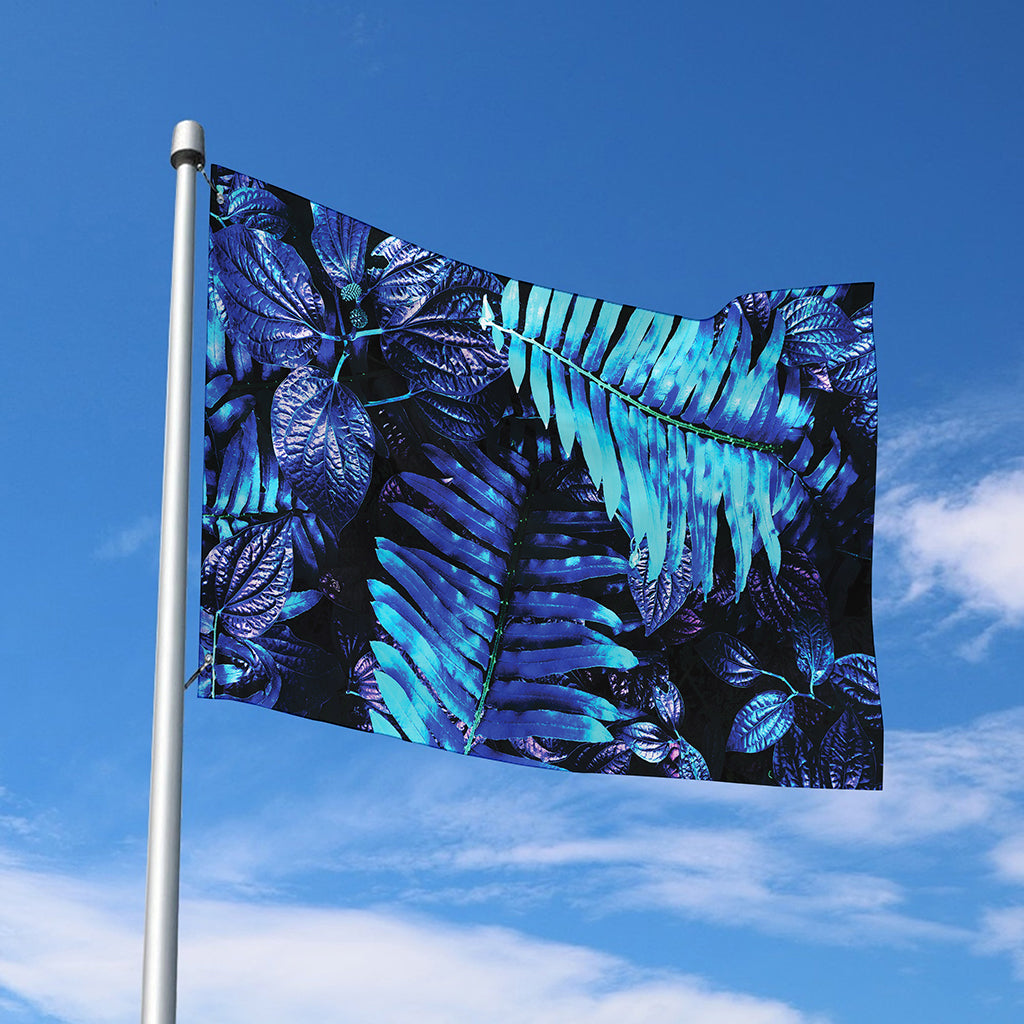 Blue Tropical Leaves Print Polyester Flag