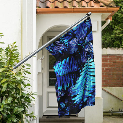 Blue Tropical Leaves Print Polyester Flag