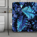 Blue Tropical Leaves Print Polyester Shower Curtain