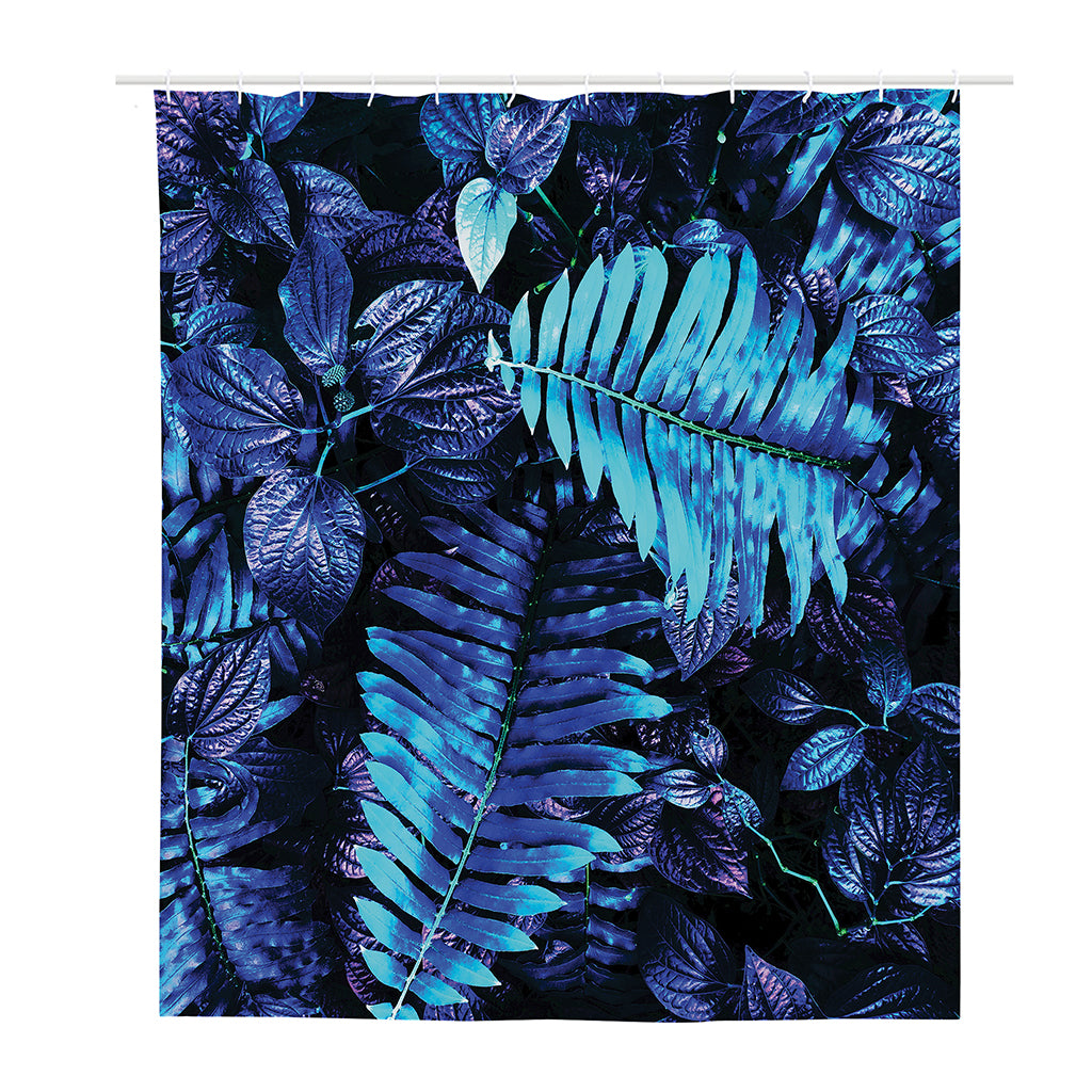 Blue Tropical Leaves Print Polyester Shower Curtain