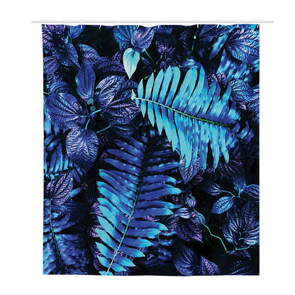 Blue Tropical Leaves Print Polyester Shower Curtain