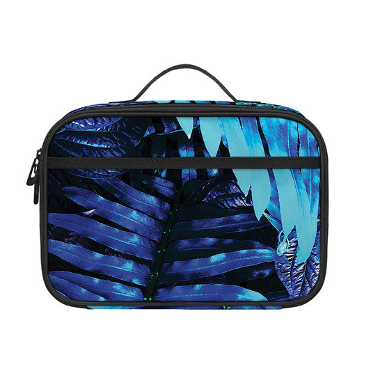 Blue Tropical Leaves Print Portable Lunch Bag