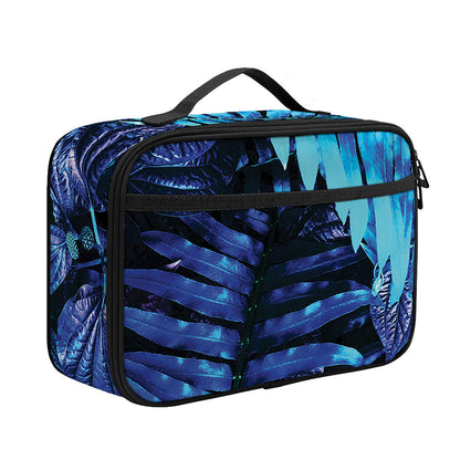 Blue Tropical Leaves Print Portable Lunch Bag