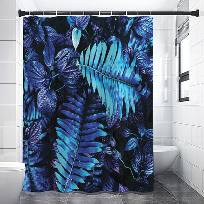 Blue Tropical Leaves Print Premium Shower Curtain