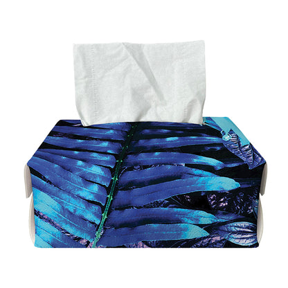 Blue Tropical Leaves Print Rectangle Tissue Box Cover