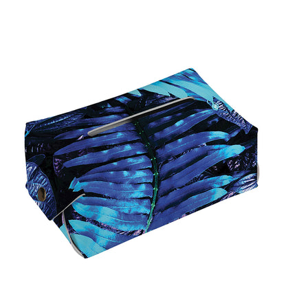 Blue Tropical Leaves Print Rectangle Tissue Box Cover