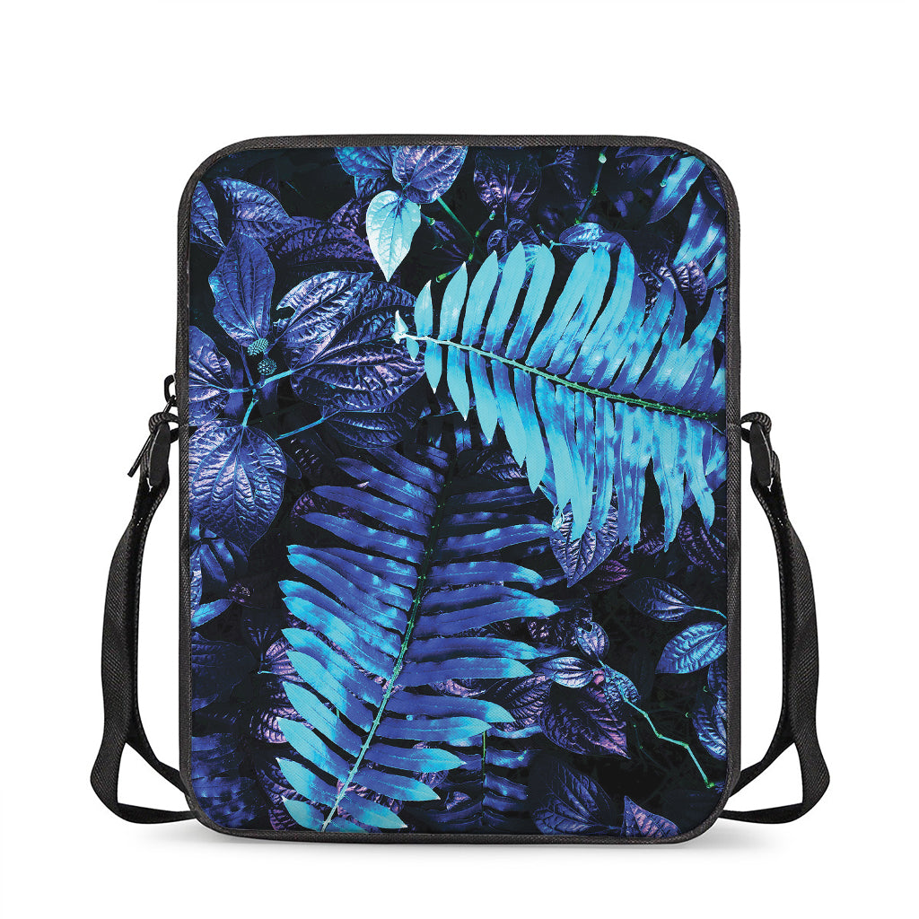 Blue Tropical Leaves Print Rectangular Crossbody Bag