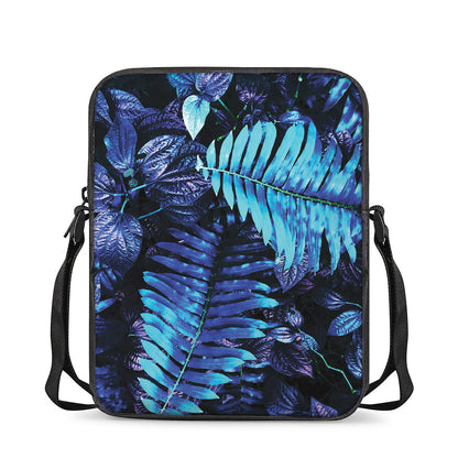 Blue Tropical Leaves Print Rectangular Crossbody Bag