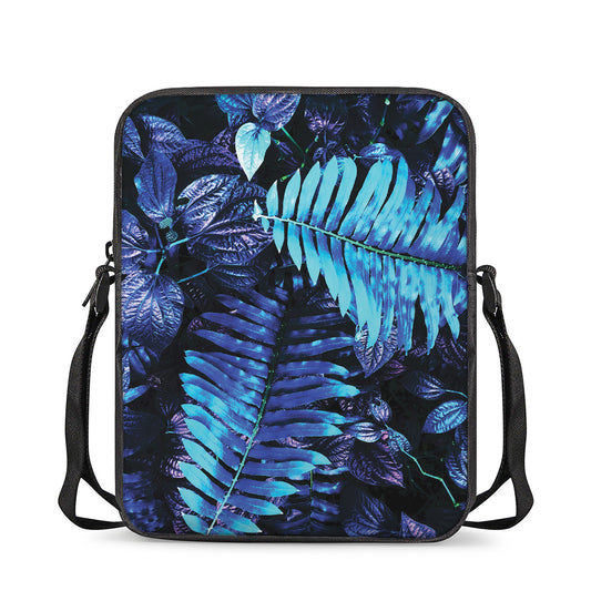 Blue Tropical Leaves Print Rectangular Crossbody Bag