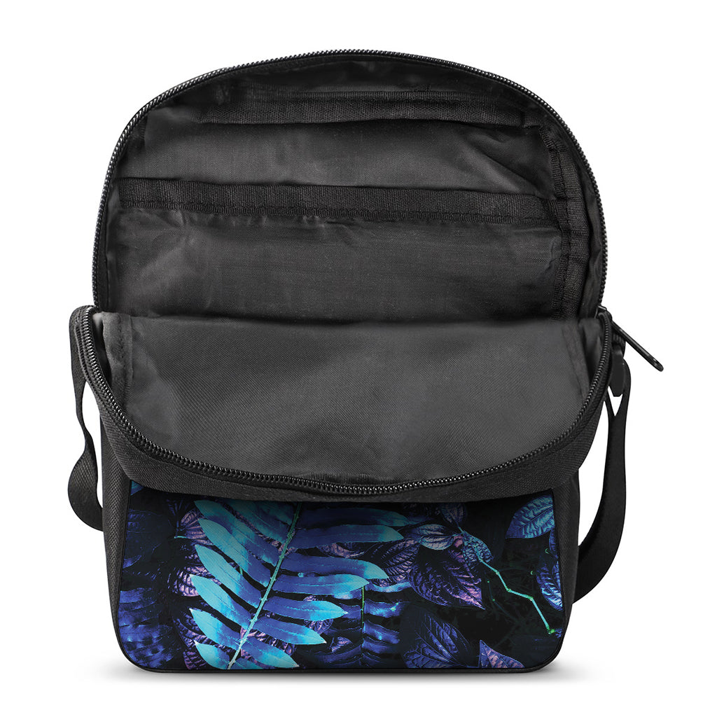 Blue Tropical Leaves Print Rectangular Crossbody Bag