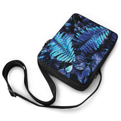 Blue Tropical Leaves Print Rectangular Crossbody Bag