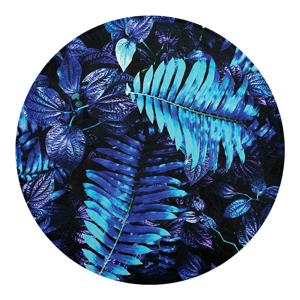 Blue Tropical Leaves Print Round Blanket