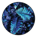 Blue Tropical Leaves Print Round Floor Mat