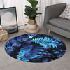 Blue Tropical Leaves Print Round Rug