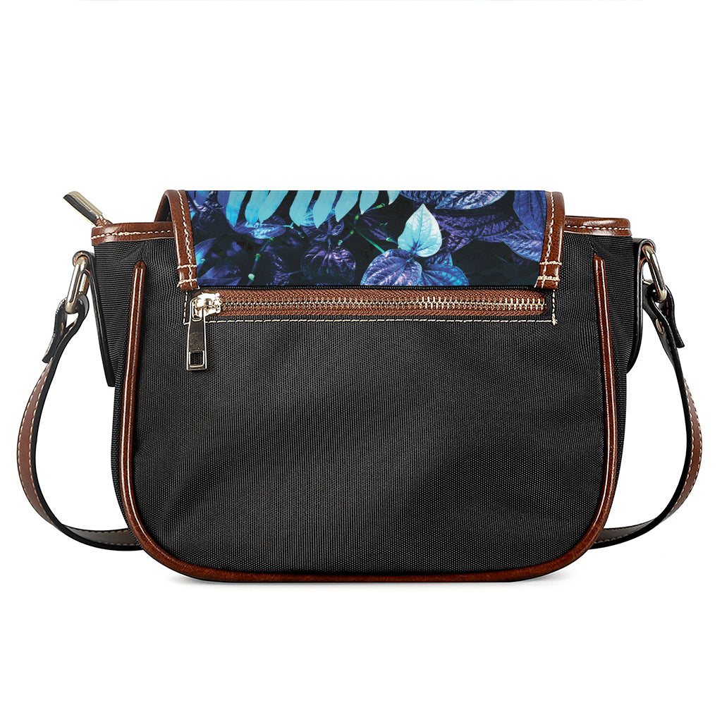 Blue Tropical Leaves Print Saddle Bag