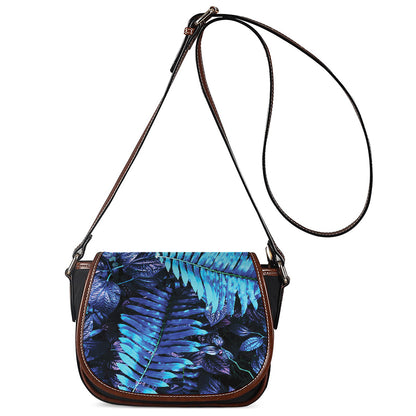 Blue Tropical Leaves Print Saddle Bag