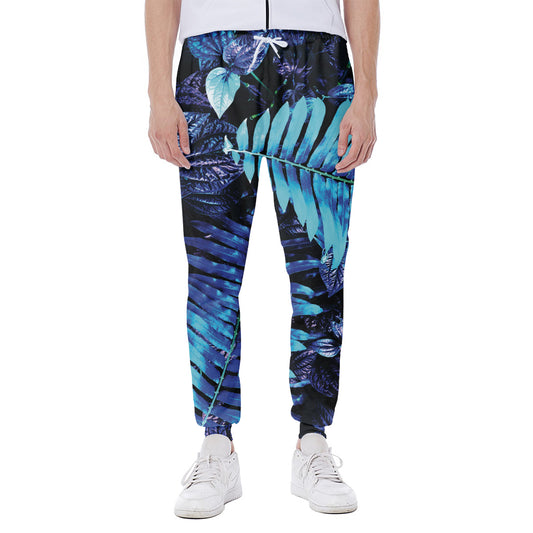 Blue Tropical Leaves Print Scuba Joggers