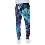 Blue Tropical Leaves Print Scuba Joggers