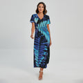 Blue Tropical Leaves Print Short Sleeve Maxi Dress