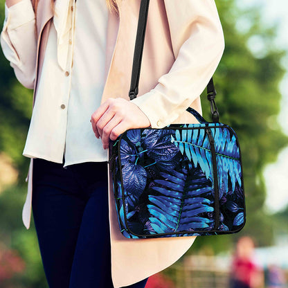 Blue Tropical Leaves Print Shoulder Strap Bible Bag