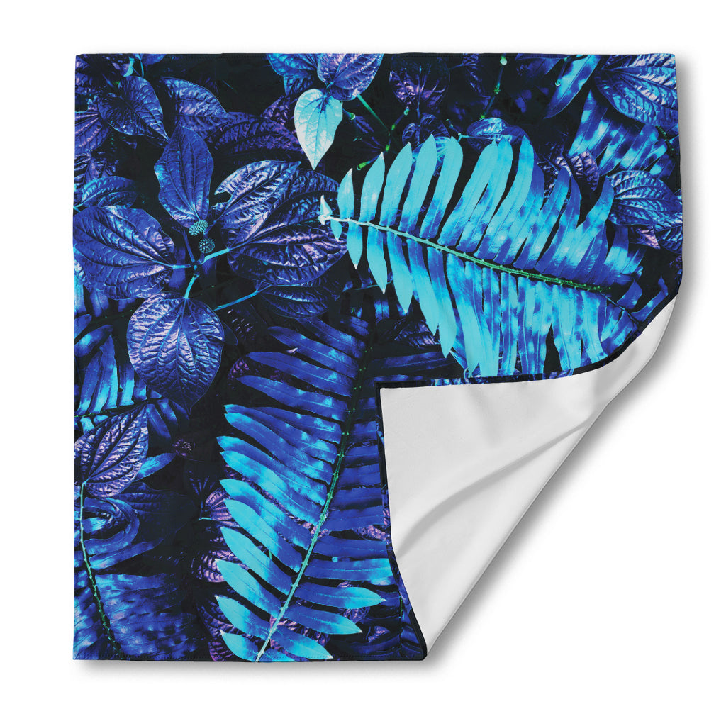 Blue Tropical Leaves Print Silk Bandana