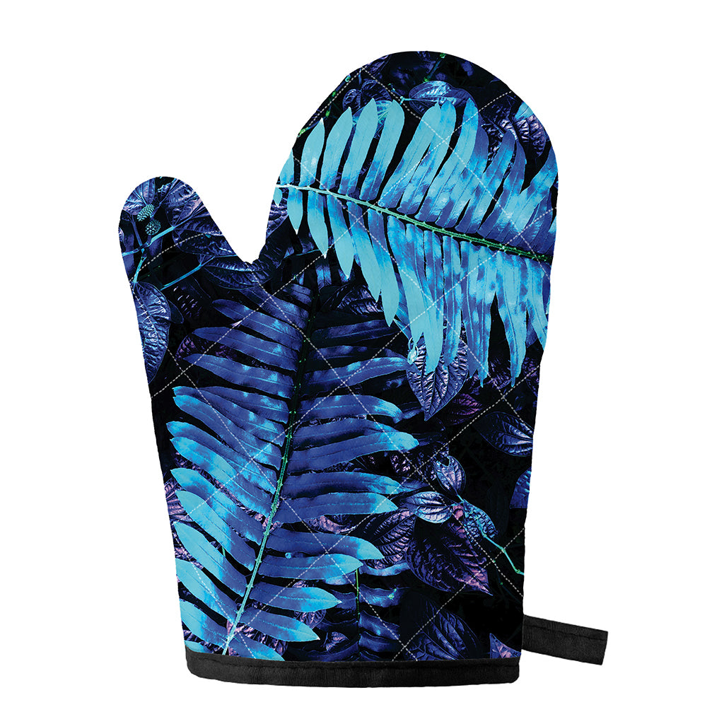 Blue Tropical Leaves Print Single Oven Mitt