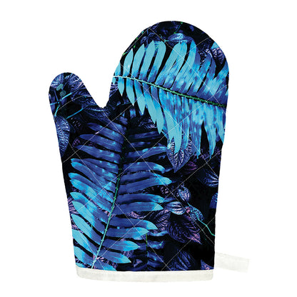 Blue Tropical Leaves Print Single Oven Mitt