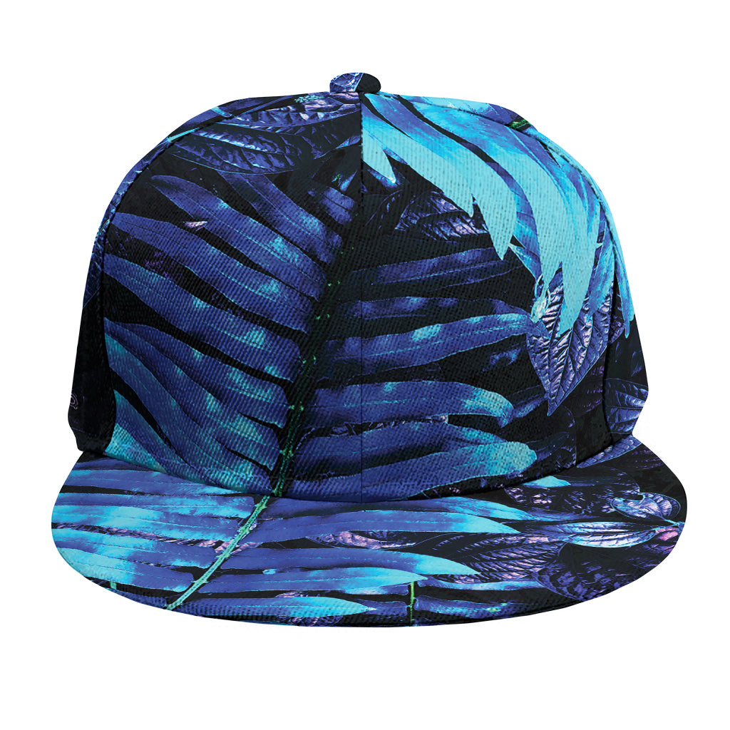 Blue Tropical Leaves Print Snapback Cap