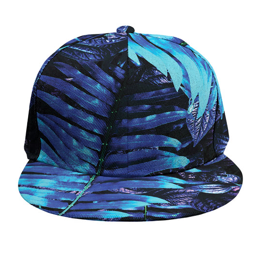 Blue Tropical Leaves Print Snapback Cap