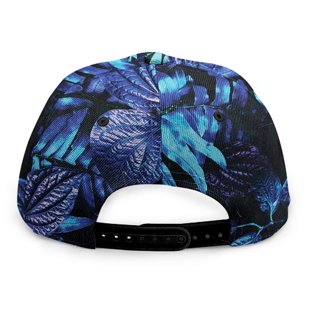 Blue Tropical Leaves Print Snapback Cap