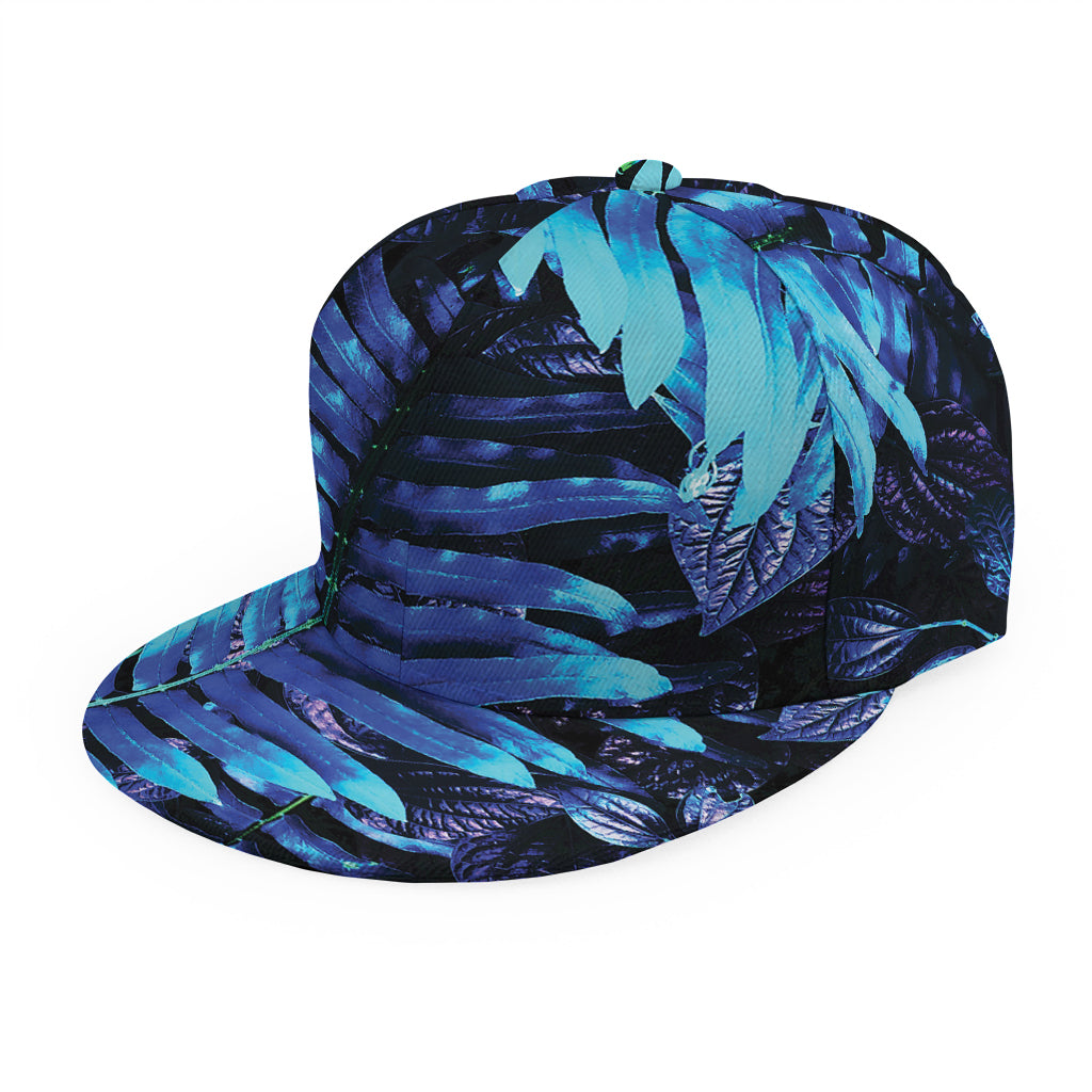 Blue Tropical Leaves Print Snapback Cap