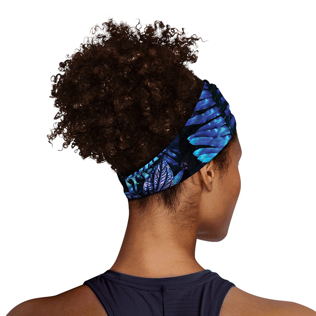 Blue Tropical Leaves Print Sports Headband