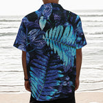 Blue Tropical Leaves Print Textured Short Sleeve Shirt
