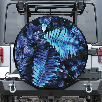 Blue Tropical Leaves Print Tire Cover