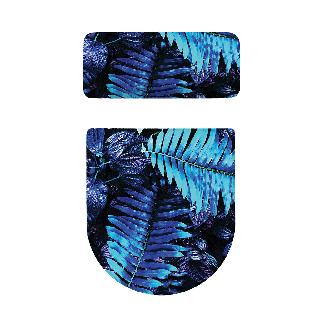 Blue Tropical Leaves Print Toilet Lid And Tank Cover Set