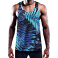 Blue Tropical Leaves Print Men's Workout Tank Top