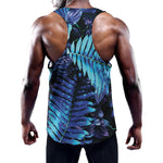 Blue Tropical Leaves Print Training Tank Top