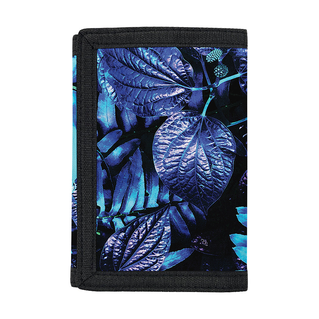 Blue Tropical Leaves Print Trifold Wallet