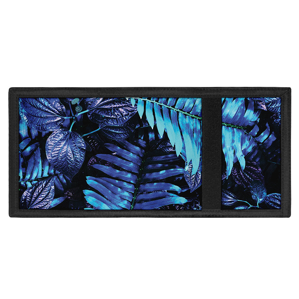 Blue Tropical Leaves Print Trifold Wallet