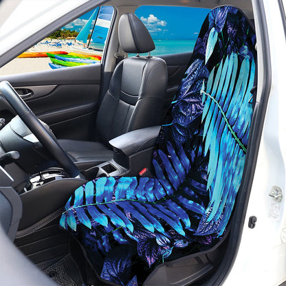 Blue Tropical Leaves Print Waterproof Car Seat Cover