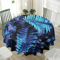 Blue Tropical Leaves Print Waterproof Round Tablecloth