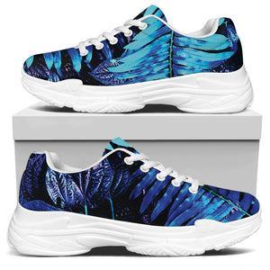 Blue Tropical Leaves Print White Chunky Shoes