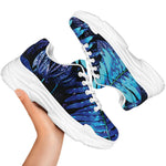 Blue Tropical Leaves Print White Chunky Shoes