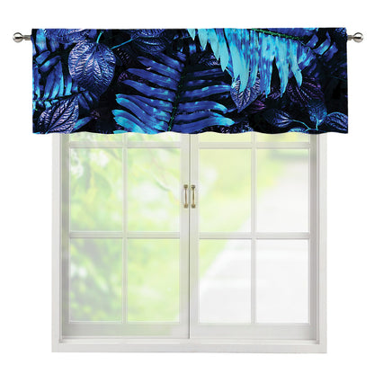 Blue Tropical Leaves Print Window Valance