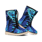 Blue Tropical Leaves Print Winter Boots